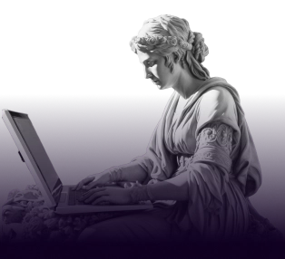 White Marble Statue Holding Laptop